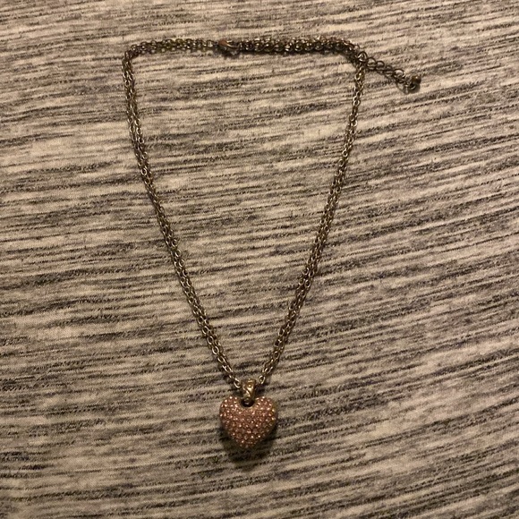 Reversible Silver-Tone Light-Pink Puff Heart Pendant Double Chain Necklace - Picture 5 of 12